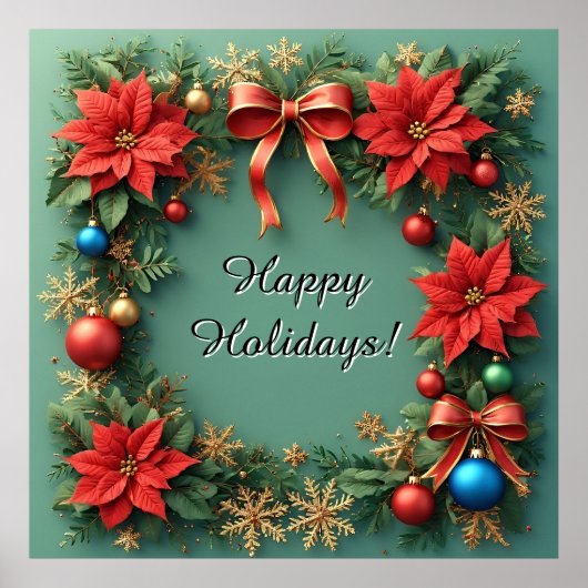 Weihnachtskranz mit Poinsettias Poster (Vorne)