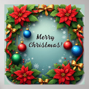 Weihnachtskranz mit Poinsettias Poster