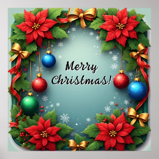 Weihnachtskranz mit Poinsettias Poster (Vorne)