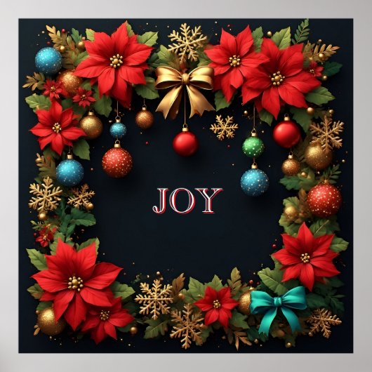 Weihnachtskranz mit Poinsettias Poster (Vorne)