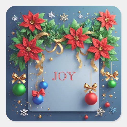 Weihnachtskranz mit Poinsettias Quadratischer Aufkleber (Vorderseite)