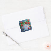 Weihnachtskranz mit Poinsettias Quadratischer Aufkleber (Umschlag)