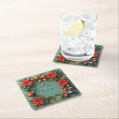 Weihnachtskranz mit Poinsettias Rechteckiger Pappuntersetzer (Vor Ort)
