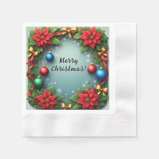 Weihnachtskranz mit Poinsettias Serviette (Vorderseite)