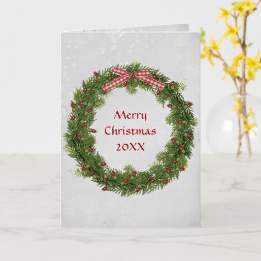 Weihnachtskranz mit Red Gingham Bow Karte (Gelbe Blume)
