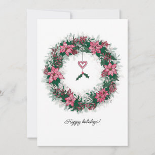 Weihnachtskranz mit rosa und weißen Poinsettien Feiertagskarte