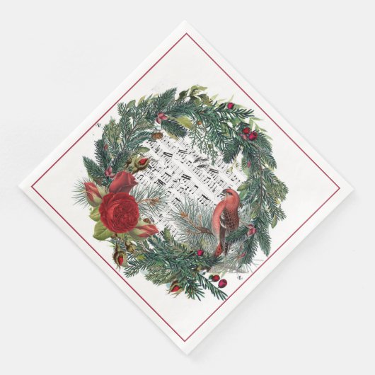 Weihnachtskranz mit Rose und Grosebeak Serviette (Ecke)