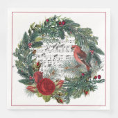 Weihnachtskranz mit Rose und Grosebeak Serviette (Vorderseite)