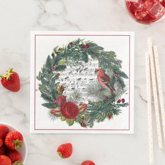 Weihnachtskranz mit Rose und Grosebeak Serviette (Beispiel)