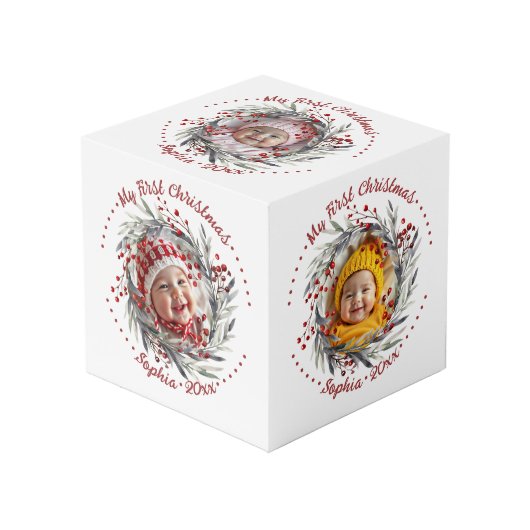 Weihnachtskranz mit Rotbeeren Foto Würfel (Vorderseite Schrägansicht)