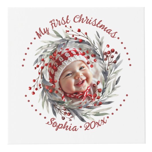 Weihnachtskranz mit Rotbeeren Foto Würfel (Vorderseite)