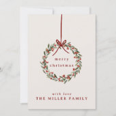 Weihnachtskranz mit rotem Bogen Feiertagskarte (Vorderseite)