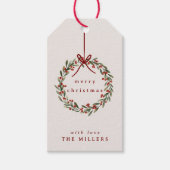 Weihnachtskranz mit rotem Bogen Geschenkanhänger (Vorderseite)