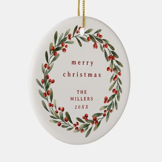 Weihnachtskranz mit rotem Bogen Keramik Ornament (Rechts)