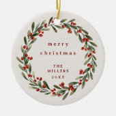 Weihnachtskranz mit rotem Bogen Keramik Ornament (Vorne)