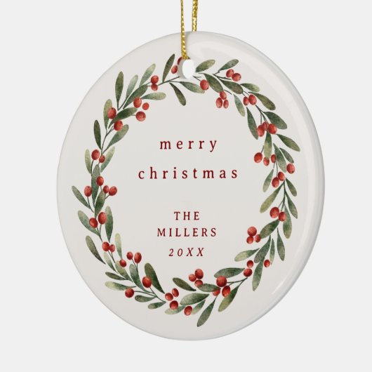 Weihnachtskranz mit rotem Bogen Keramik Ornament (Links)