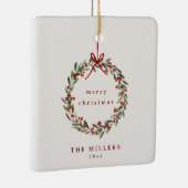 Weihnachtskranz mit rotem Bogen Keramikornament (Rechts)