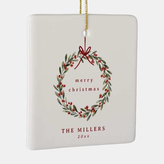 Weihnachtskranz mit rotem Bogen Keramikornament (Rechts)
