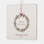 Weihnachtskranz mit rotem Bogen Keramikornament (Links)