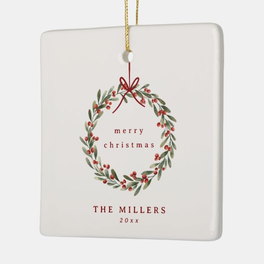 Weihnachtskranz mit rotem Bogen Keramikornament (Links)