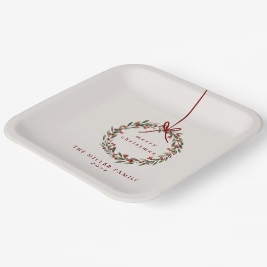 Weihnachtskranz mit rotem Bogen Pappteller (Gewinkelt)