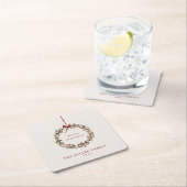 Weihnachtskranz mit rotem Bogen Rechteckiger Pappuntersetzer (Vor Ort)