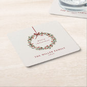 Weihnachtskranz mit rotem Bogen Rechteckiger Pappuntersetzer (angewinkelt)