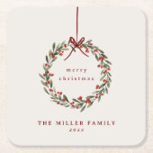 Weihnachtskranz mit rotem Bogen Rechteckiger Pappuntersetzer (Vorderseite)