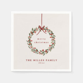 Weihnachtskranz mit rotem Bogen Serviette