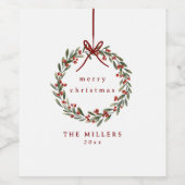 Weihnachtskranz mit rotem Bogen Weinetikett (Einzelnes Label)