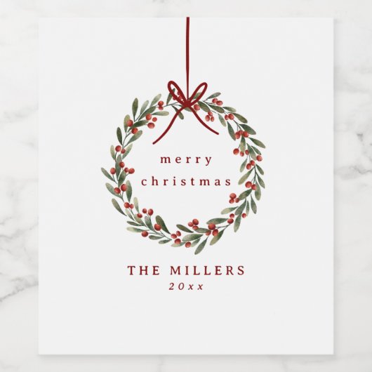 Weihnachtskranz mit rotem Bogen Weinetikett (Einzelnes Label)
