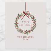 Weihnachtskranz mit rotem Bogen Weinetikett (Einzelnes Label)