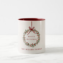 Weihnachtskranz mit rotem Bogen Zweifarbige Tasse