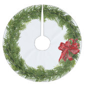 Weihnachtskranz mit Rotem Bow und Berries Polyester Weihnachtsbaumdecke (Vorderseite)