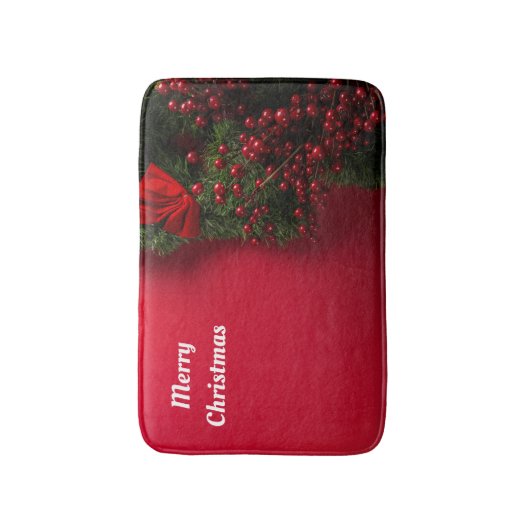 Weihnachtskranz mit roten Beeren Badematte (Vorderseite Vertikal)