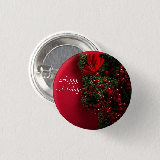Weihnachtskranz mit roten Beeren Button (Vorne & Hinten)
