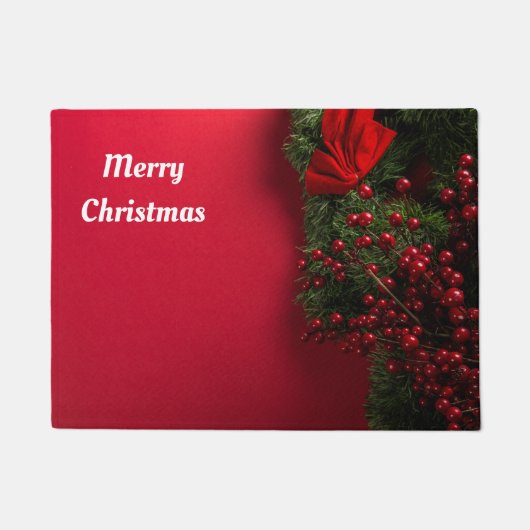 Weihnachtskranz mit roten Beeren Fußmatte (Vorderseite)