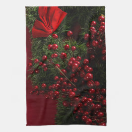 Weihnachtskranz mit roten Beeren Geschirrtuch