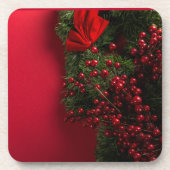 Weihnachtskranz mit roten Beeren Getränkeuntersetzer (Vorderseite)