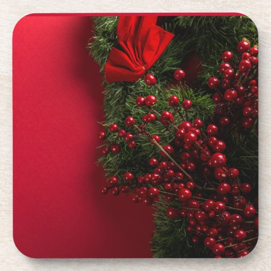 Weihnachtskranz mit roten Beeren Getränkeuntersetzer (Vorderseite)