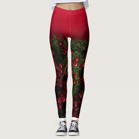 Weihnachtskranz mit roten Beeren Leggings (Vorderseite)