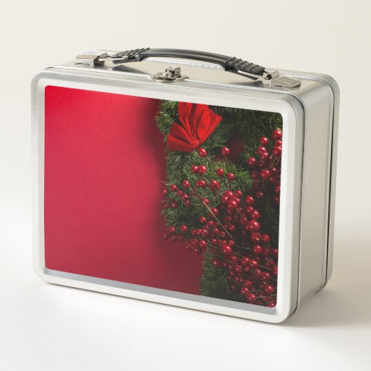 Weihnachtskranz mit roten Beeren Metall Brotdose (Vorderseite)