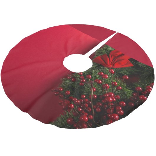 Weihnachtskranz mit roten Beeren Polyester Weihnachtsbaumdecke (Schrägansicht)