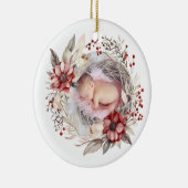 Weihnachtskranz mit roten Blume, Beeren Foto Keramik Ornament (Rechts)