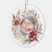 Weihnachtskranz mit roten Blume, Beeren Foto Keramik Ornament (Links)