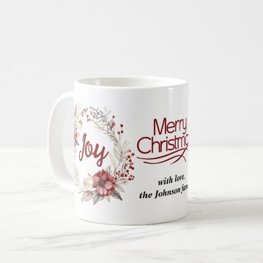 Weihnachtskranz mit roten Blume und Beeren Freude Kaffeetasse (Vorderseite Links)