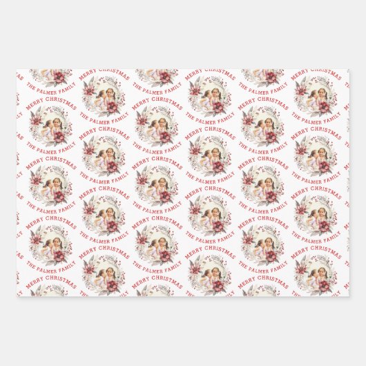 Weihnachtskranz mit roten Blume und Foto Geschenkpapier Set (Vorderseite 2)