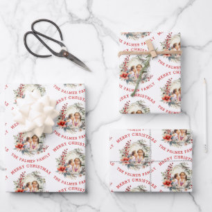 Weihnachtskranz mit roten Blume und Foto Geschenkpapier Set