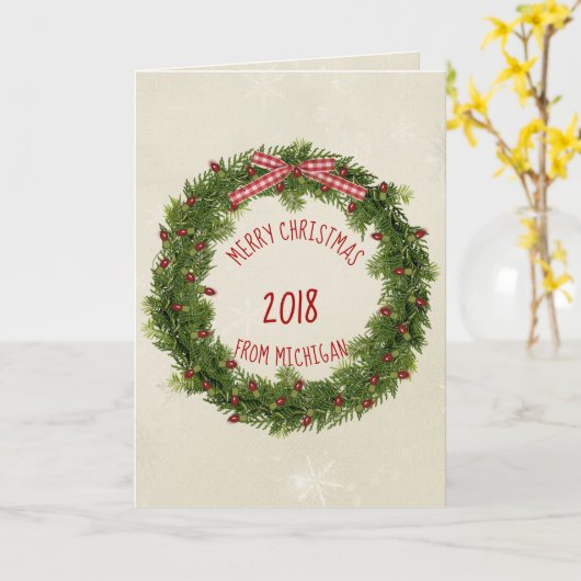 Weihnachtskranz mit roten Lichtern Karte (Gelbe Blume)