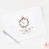 Weihnachtskranz mit Rücksendesiegel Quadratischer Aufkleber (Umschlag)